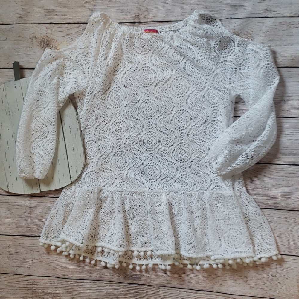 Kate Mack eyelet pom pom top | size 12